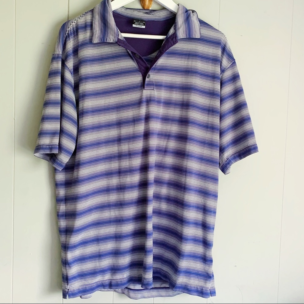 NIKE Golf Mens Dri-fit Training Athetic Polo Top Purple Stripe L